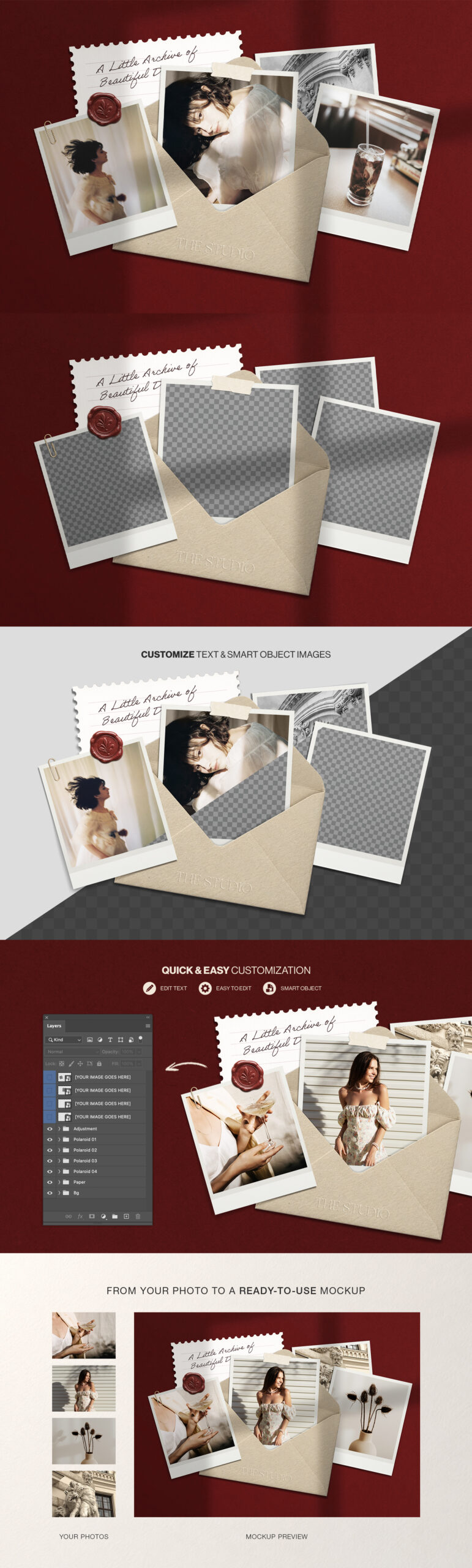 Polaroid Photo Scrapbook Mockup Template in AF & PSD