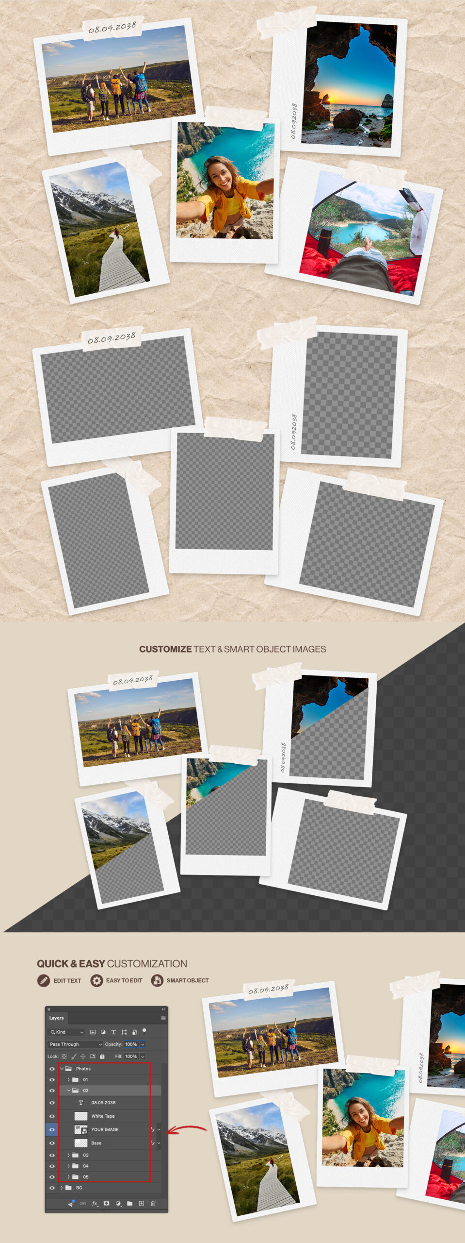 Polaroid Photo Scrapbook Mockup Template in AF & PSD